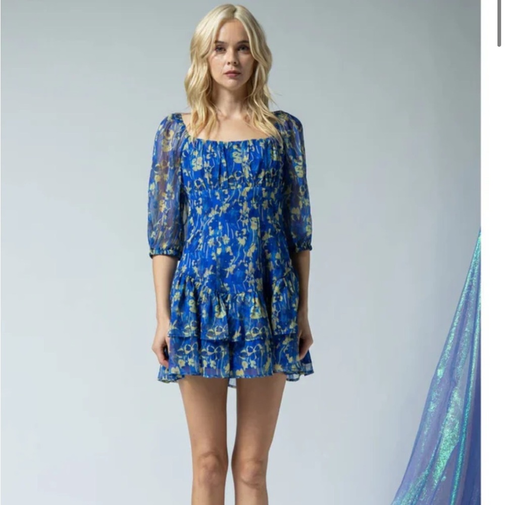Lena Blue and White Ruffled Tiered Mini Dress